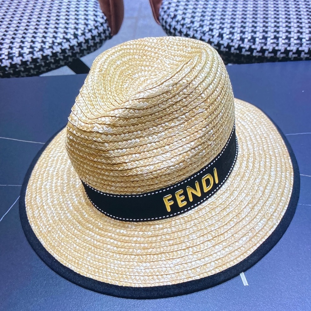 Fendi FF Logo Woven Straw Sun Hat